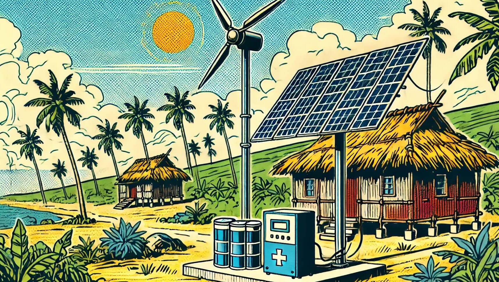 Illustration of a microgrid with solar and wind power